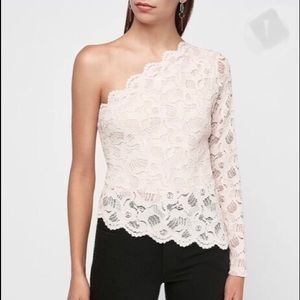 Express asymmetrical one sleeve lace top